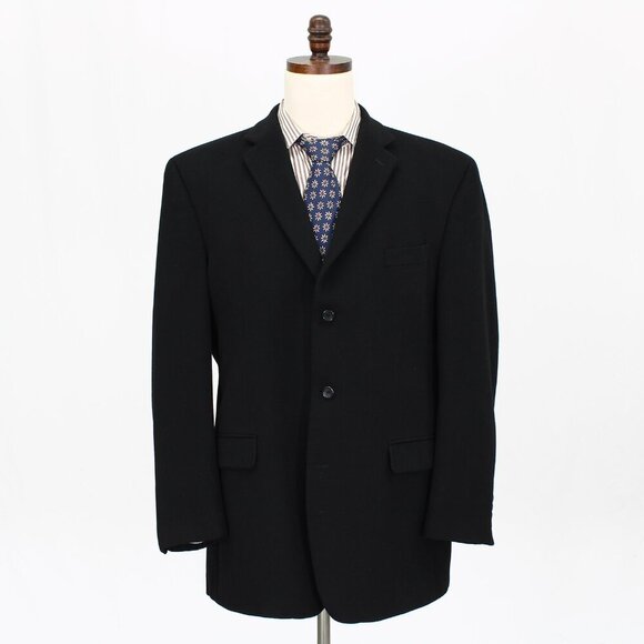 Calvin Klein 46L Black Solid 3-Button Sport Coat Blazer Jacket W105 - Picture 1 of 11
